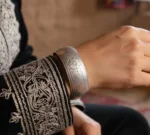 Antique Berber Silver Cuff Bangle Bracelet: Old Rose Flower Moroccan Ethnic Tribal Jewelry, 1940s Made