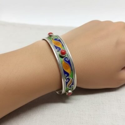Handmade Kabyle Silver Moroccan Enamel Bracelet