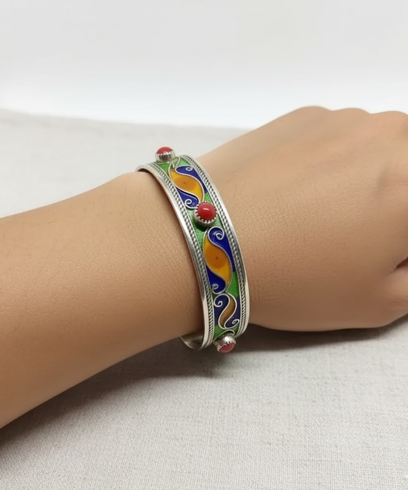 Bracelet Silver Kabyle Handmade Berber Moroccan Enamel Bangle Cuff Handmade Kabyle Silver Moroccan Enamel Bracelet