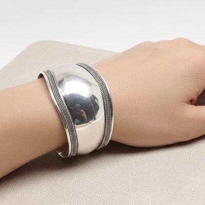 Moroccan Silver Braided Open Bangle Bracelet