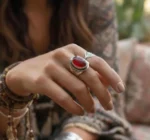 Tuareg Handmade Sterling Silver Carnelian Ring: Moroccan Silver Rings