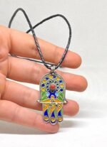 Berber Coral Necklace with enamel Hamsa Hand