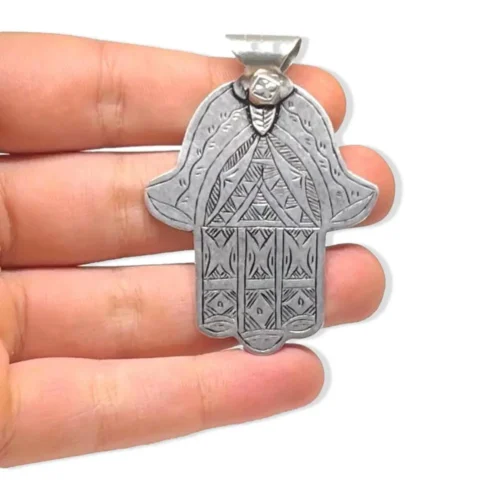 Old Moroccan silver tribal Hamsa pendant