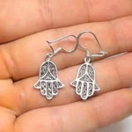 Handmade Amazigh Hamsa hand silver earrings