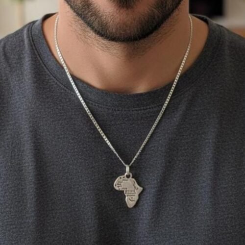 Silver Necklaces for Men - Unisex Africa map silver necklace 925