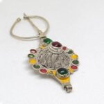 Antique Berber silver fibula with colorful glass beads