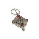 Vintage Moroccan tribal silver fibula with glass bead details