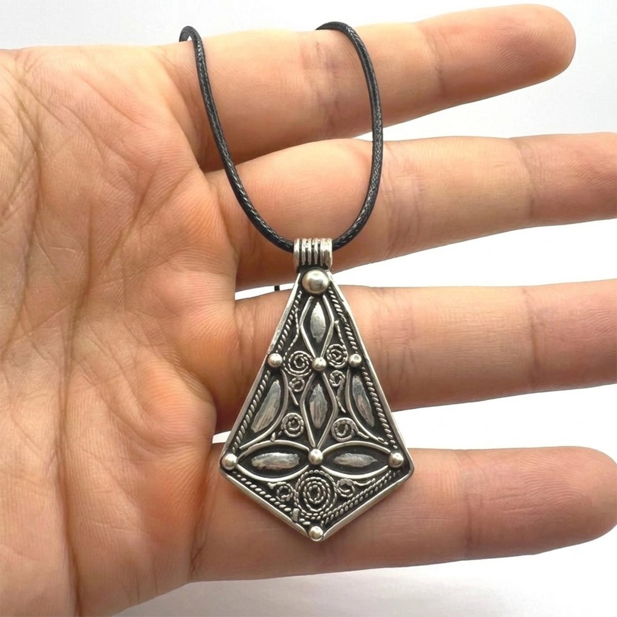 Berber Amulet Sterling Silver Pendant Necklace – Handmade Moroccan Tuareg Yaz Cross Tribal Jewelry-4 moroccan_ethnic_sterling_silver_necklace