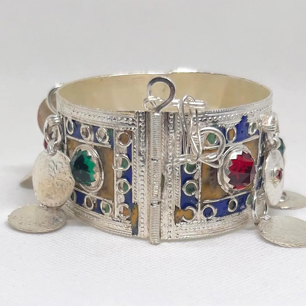 Handcrafted Kabyle Berber Plated Silver Cuff Bracelet – Moroccan Enamel Amazigh Tribal Adjustable Bangle for Men & Women-6 handcrafted_kabyle_berber_plated_silver_cuff_bracelet