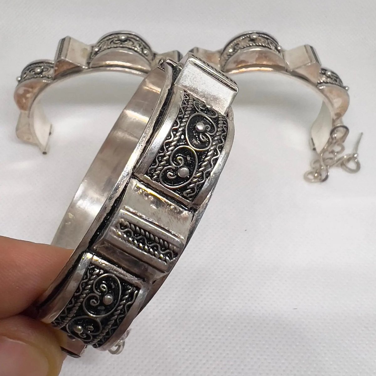 Moroccan Berber Sterling Silver Cuff Bracelet – Handmade Tuareg Pyramid Tribal Engraved Bangle for Men & Women-4 handmade_tuareg_tribal_silver_bracelet