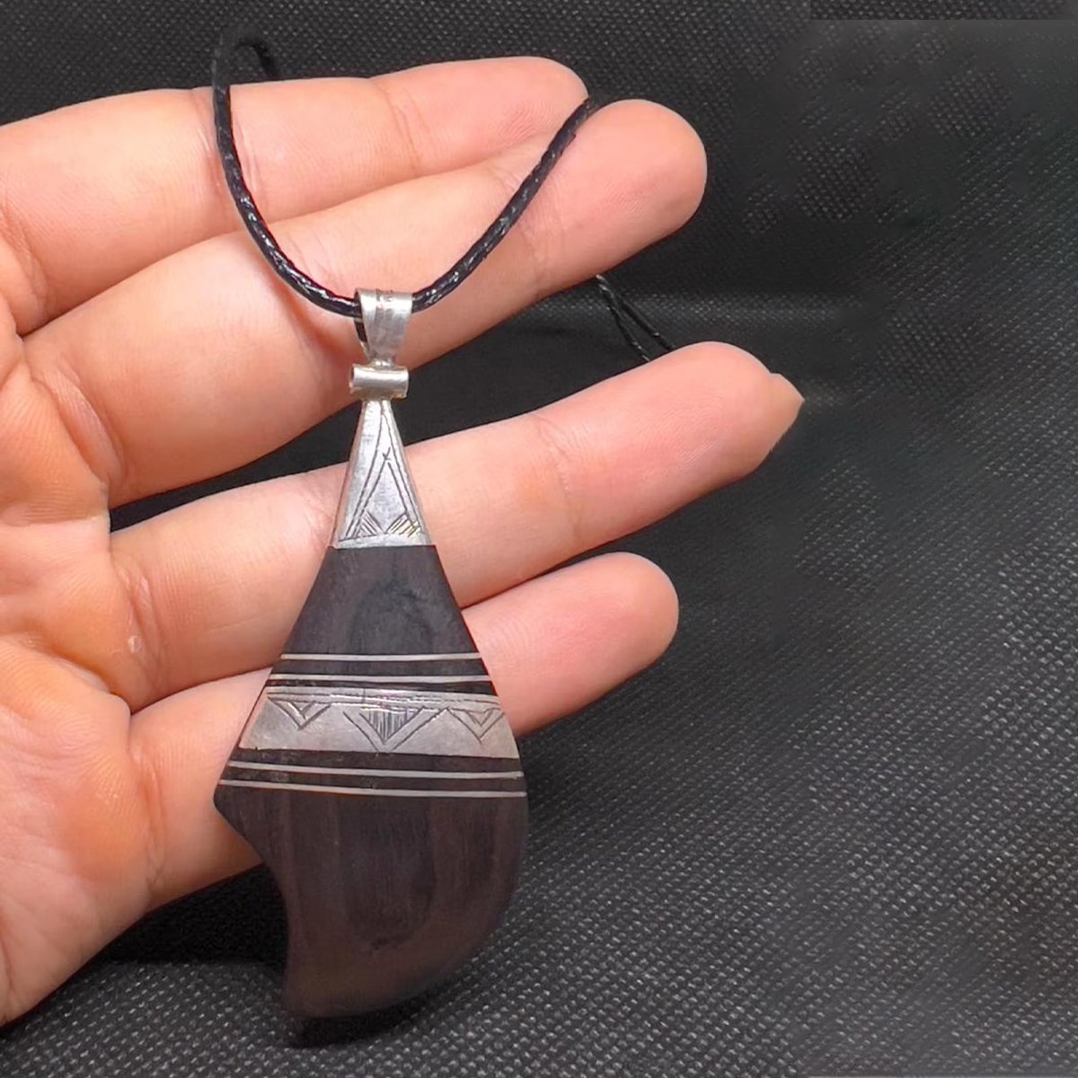 Antique Tuareg Ebony Wood Pendant Sterling Silver Inlay African Tribal Amulet Handmade Ethnic Jewelry-2 african_tribal_amulet_ebony_pendant