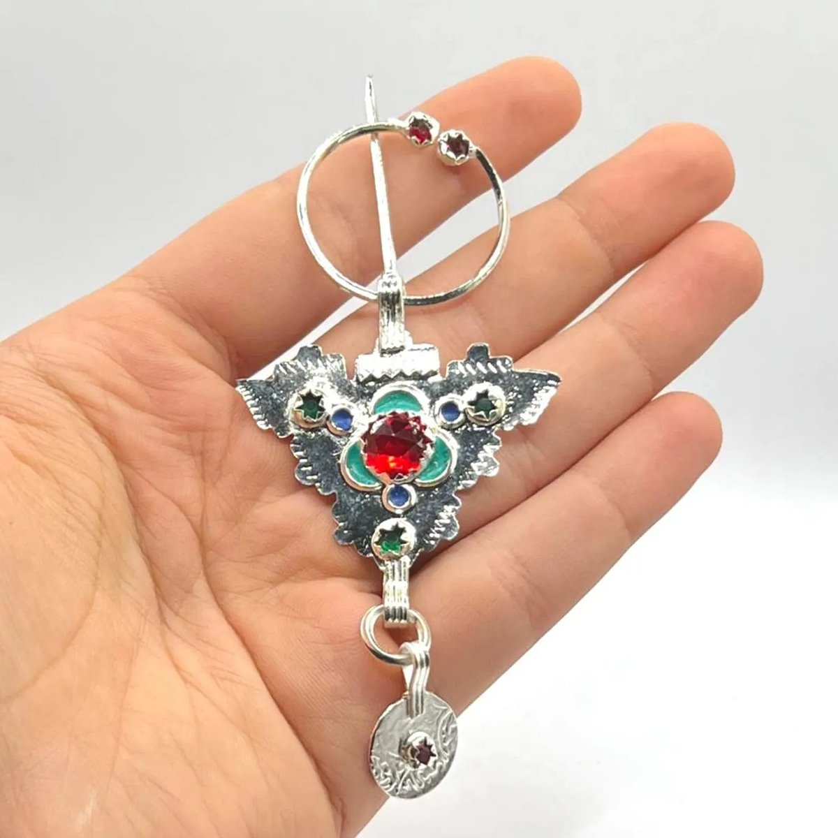 Vintage Berber Tizerzai Silver-Plated Brooch – Amazigh Kabyle Fibula Jewelry-4 tizerzai_berber_tribal_pin