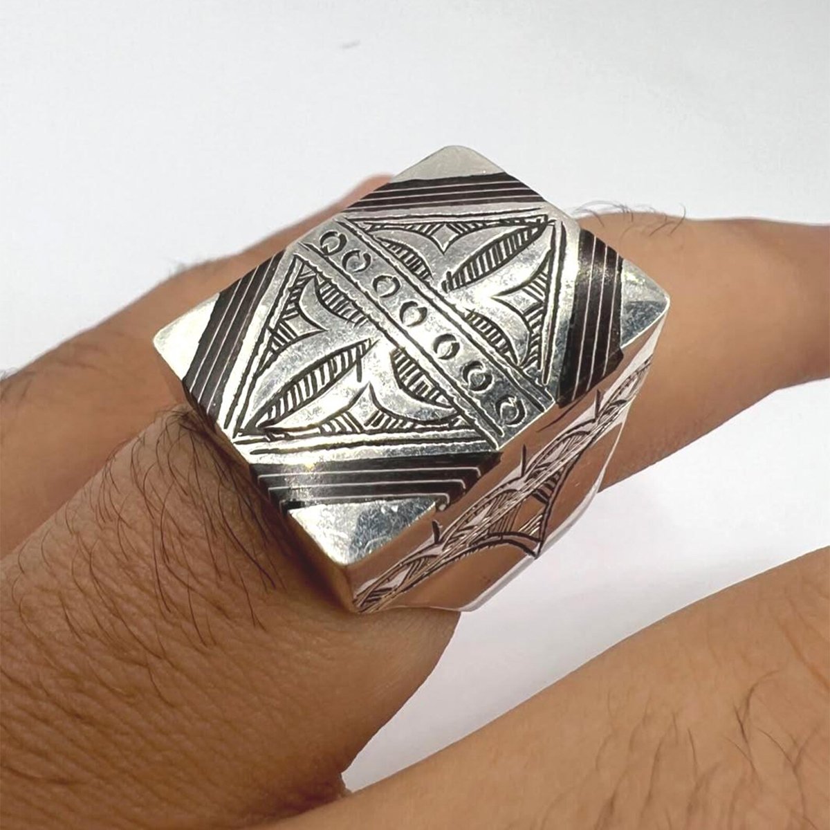 Vintage Tuareg Ebony Wood Sterling Silver Yaz Ring – Handmade Berber Amazigh Moroccan Tribal Jewelry-1 vintage_tuareg_ebony_wood_sterling_silver_yaz_ring