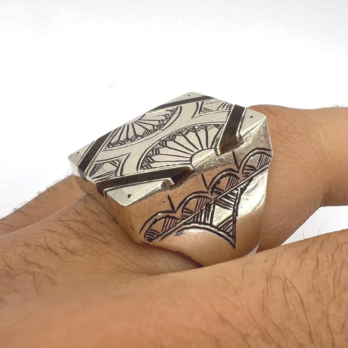 Vintage Tuareg Ebony Wood Sterling Silver Yaz Ring – Handmade Berber Amazigh Moroccan Tribal Jewelry-1 vintage_tuareg_ebony_wood_sterling_silver_yaz_ring