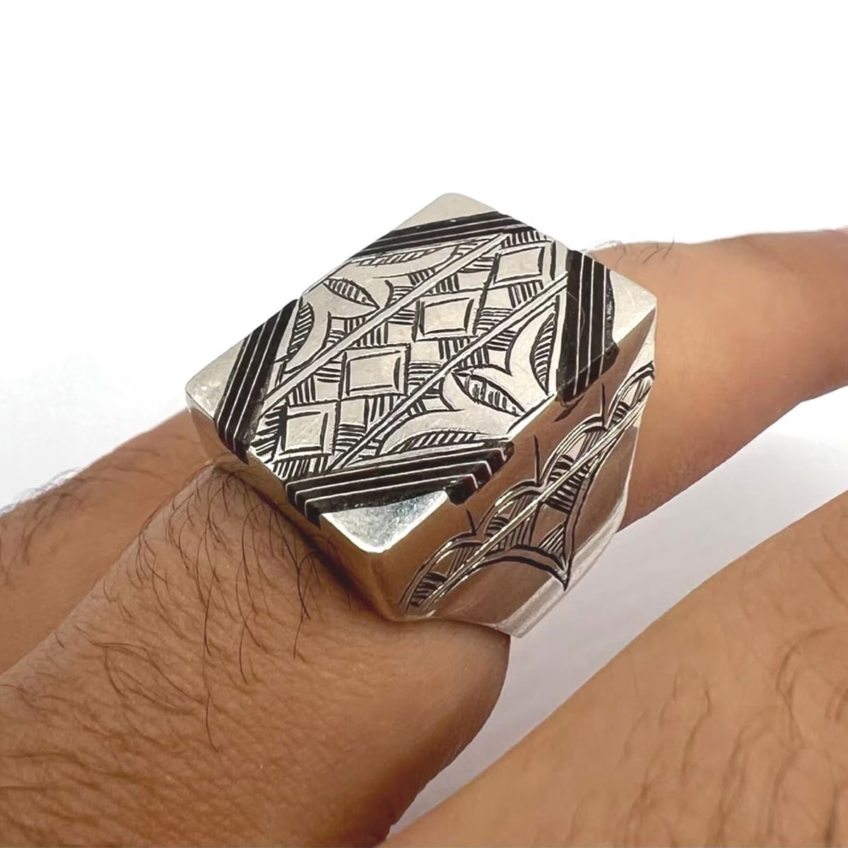 Vintage Tuareg Ebony Wood Sterling Silver Yaz Ring – Handmade Berber Amazigh Moroccan Tribal Jewelry-1 vintage_tuareg_ebony_wood_sterling_silver_yaz_ring
