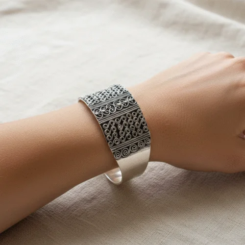 Adjustable Moroccan Bracelet, Sterling Silver Tuareg Tribal Cuff