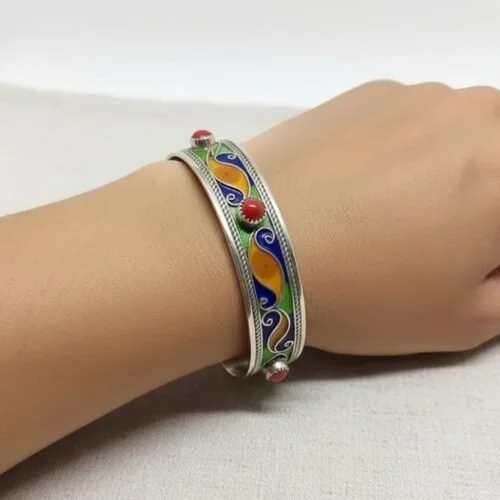 Handmade Kabyle Silver Moroccan Enamel Bracelet
