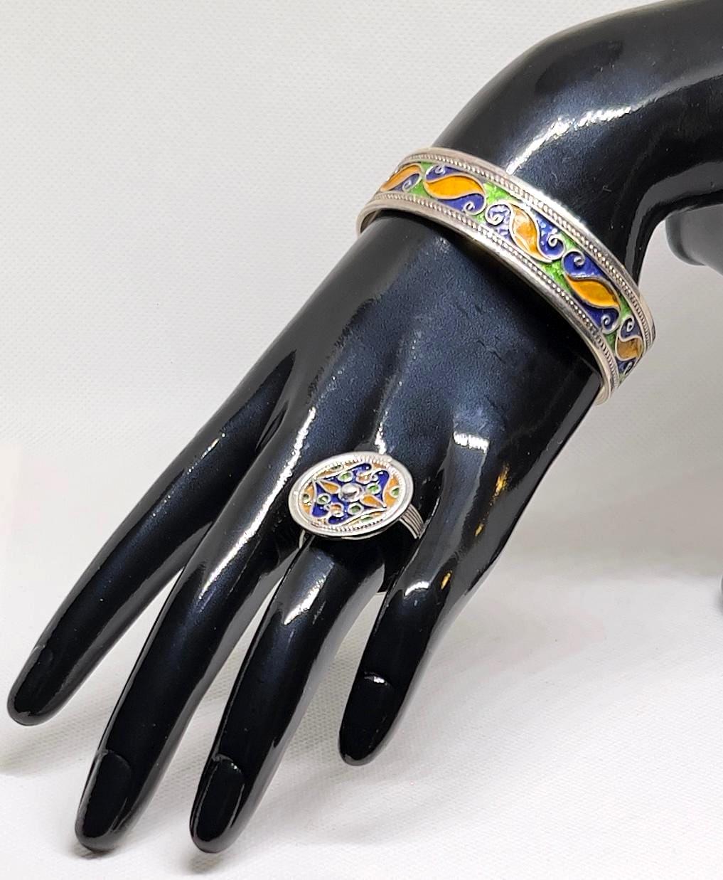 Berber Moroccan Silver Ring | Amazigh Enamel l Women Engraved Boho African Silver Jewelry - Image 2