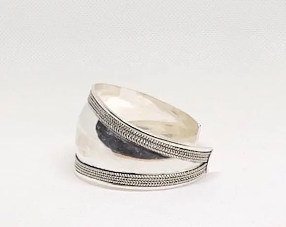 Moroccan Berber Silver Braided Open Bangle Bracelet | Bohemian Silver Wrap Bracelet - Image 2